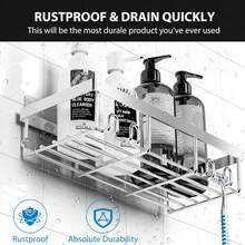 Organizador de ducha adhesivo, paquete de 5, de acero inoxidable resistente a la oxidación, de gran capacidad, sin necesidad de taladrar, para almacenamiento de baño y decoración del hogar. - Plateado - Ver 2