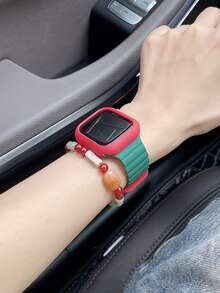 2条可调节磁吸硅胶表带及柔软可爱镂空保护壳，兼容 38/40/41/42/44/45/46/49mm，适用于 Ultra/SE/11/10/9/8/7/6/5/4/3/2/1系列，智能手表配件，绿色+红色 - 紅配綠+鏤空紅殼 - 查看 4