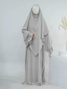 1 套柔软 Abaya 穆斯林连衣裙伊斯兰女装，Abaya 迪拜伊斯兰服装，长袍喇叭袖设计，搭配纯色头巾，经典百搭上衣 - 彩色 - 查看 22