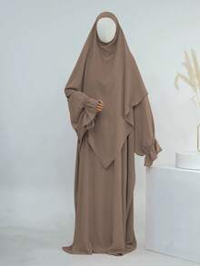 1 套柔软 Abaya 穆斯林连衣裙伊斯兰女装，Abaya 迪拜伊斯兰服装，长袍喇叭袖设计，搭配纯色头巾，经典百搭上衣 - 彩色 - 查看 28
