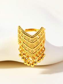 1pc Fashionable Hollow Floral Beaded Tassel Adjustable Ring For Women, Suitable For Party, Gift, Daily Wear