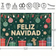 1 Spanish Christmas Banner Background Cloth, Large Party Decoration, With Gifts, Candy Canes, And Snowflake Patterns, Dark Green Background Design, Suitable For Home, Office, And School, Christmas Party Supplies, Spanish Style Merry Christmas Banner, Festival Decorations, Indoor And Outdoor Decoration.