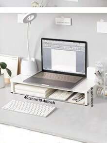 1pc Single-Layer Wooden Computer Desk Riser, White Office Storage Rack, Multifunctional Tabletop Monitor Stand With Drawer Base. Wooden Monitor Stand, Home And Office Desk Riser, Laptop Stand. Suitable For Graduation Gifts, Bachelor Party Gifts, Bridesmaid Gifts, Father's Day Gifts, Halloween Decor - White - View 4