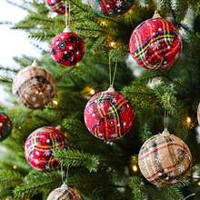 16Pcs Christmas Buffalo Plaid Ball Ornaments Christmas Fabric Foam Ball With Snowflake Pattern Ornaments Shatterproof Christmas Tree Hanging Ornament For Xmas Party Decoration Supplies Home Decor Christmas Decorations Room Decor Winter