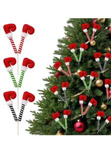 4 Stücke/1 Stück bunte Weihnachts-Bein-Anhänger, geeignet zum Dekorieren Ihres Weihnachtsbaums und Raums, Weihnachtsdekoration, gebogener Haken Stiefel Spiralfedern Kunststoff geschnittene farbige Weihnachtsornamente, saisonale Dekoration, Weihnachtsparty Dekoration