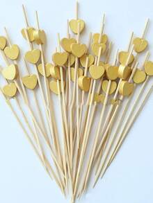 200/100/50pcs Shiny Gold Star Decorative Picks - Handmade Wooden, Suitable For High-End Party Decorations, Ideal Accessory For Meals And Appetizers, Also Suitable For Outdoor Activities And Camping. - Multicolor - View 11