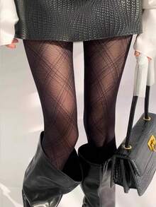 1件装女士性感透明黑色过膝长筒袜，薄款渔网袜，性感吊袜带袜，适合夏季穿着，适合派对、新年/情人节礼物 - 彩色 - 查看 3