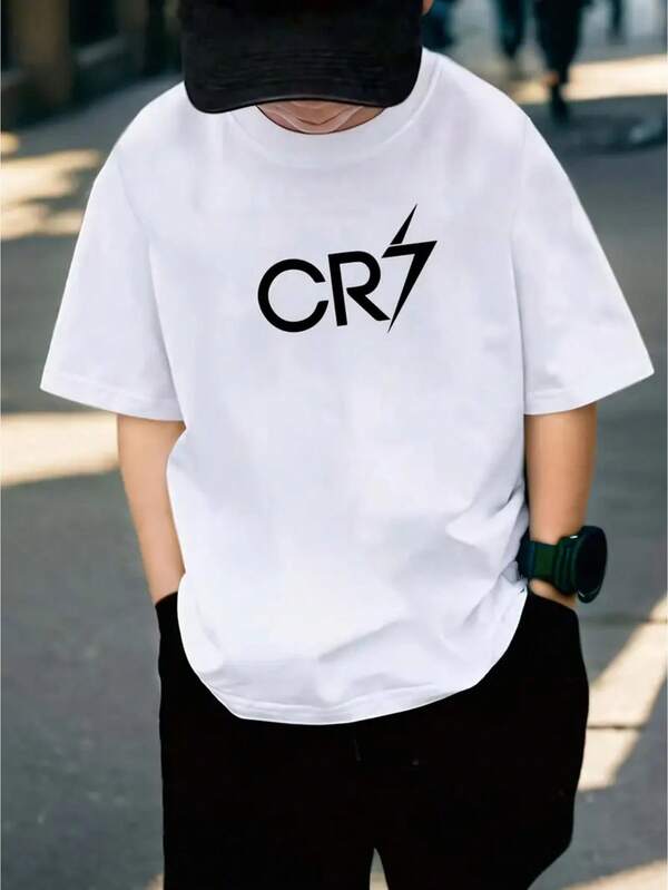 Camiseta Infantil Estilo Oversized Manga Curta E Simples E Gola Redonda Para Meninos Algodão Estampa