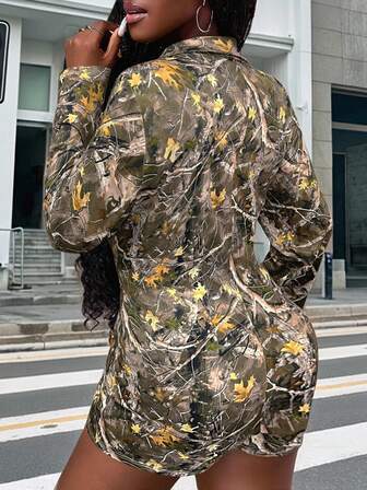 Fall/Winter Plus Size Jumpsuit Sports Knitted Camouflage Printed Front Zipper Slim Fit Jumpsuit.