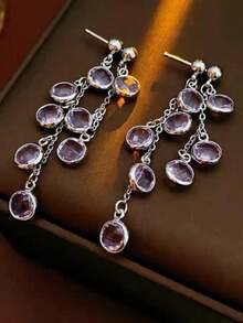 1 对百搭长流苏耳环，独特设计玻璃水晶吊坠耳环 - 流蘇 - 查看 15