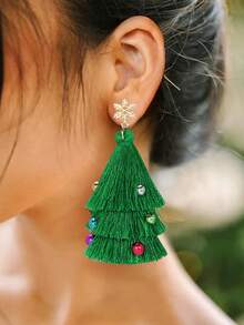 1 Pair Minimalist Christmas Decoration Earrings, European & American Style Christmas Tree Earrings, Fashionable Long Design Women Earrings, Suitable For Daily And Holiday Wear