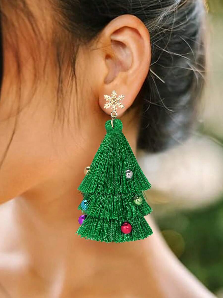 1 Pair Minimalist Christmas Decoration Earrings, European & American Style Christmas Tree Earrings, Fashionable Long Design Women Earrings, Suitable For Daily And Holiday Wear