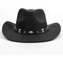 Classic Western Felt Cowboy Hat With Wide Brim For Outdoor Use - 1 Pack Style 4: Black With Belt Buckle - View 8