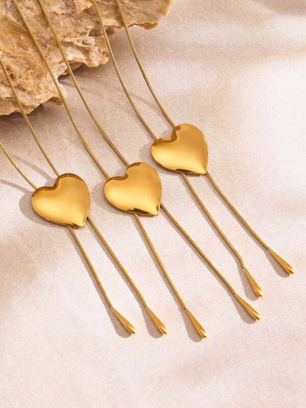 1 Stück 18K vergoldete Edelstahl Herz Anhänger Halskette mit verstellbarem Schiebeverschluss