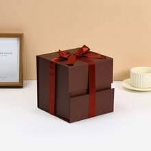 1 件方形丝带礼盒，带蝴蝶结的折叠礼盒，生日礼物，化妆品礼盒，节日礼物包装盒 - 彩色 - 查看 34