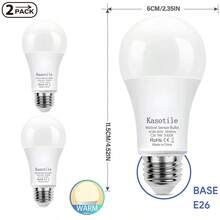 Kasotile LED Motion Sensor Light Bulb, A19 60Watt Equivalent Motion Activated Dusk To Dawn Security LED Bulb, Energy Efficient 9W, E26 Base, Auto On/Off Indoor Lighting Porch, Stairs, Hallway, Garage, Yard, 3000K Warm Light/6000 White Light,2 Packs - White - View 4