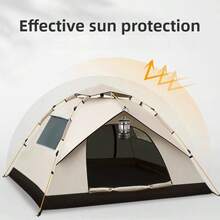 3-4 Person Automatic Pop-Up Tent With Fiberglass Pole, Square Oxford Cloth Camping Shed, Quick-Set 3 Second Design, All-Season Waterproof Zip Open And Close For Camping, Travel And Beach - Nâu nhạt - hai cửa ra vào và hai cửa sổ - Xem 2