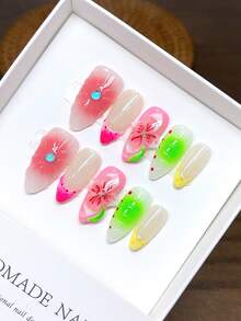 10 Pieces Of Pure Handmade Wearable Nails With Almond Nail Shape,Press On Nail