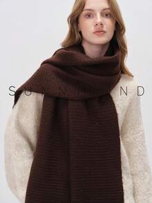 1pc Women Solid Color Soft Knit Scarf, For Daily Use For Dress - Coffee Brown - View 7