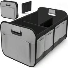 1 PC Heavy-Duty Car Trunk Storage Box, Foldable Design With Multiple Compartments - Reinforced Handle Storage Box, Suitable For Sedans, SUVs, And Minivans - 600D Oxford Cloth Car Trunk Organizer - Grey - View 1