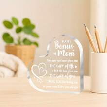 2D Acrylic Heart-Shaped Appreciation Plaque, "For My Special Bonus Mom: Thank You For Giving Me The Most Precious Gift In My Life - Your Love. I Love You Forever!" - Birthday Thank You Gift - Ornaments - View 5