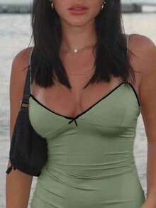 Women's Elegant Sexy Light Brown Knitted Bowknot Decor Camisole Bodycon Dress, Suitable For Afternoon Tea, Shopping, Vacation Or Party Wear, Spring/Summer/All Season Maxi Dress