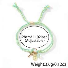 1PC Bohemian Cross Half Stone Bronze Adjustable Rope Bracelet For Women & Couples - Stackable, Gift For Her, Christian Jewelry