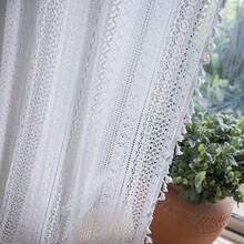 Sutuo Home Cream White Crochet Boho Curtain 84 Inches Length, Sheer Lace Handmade Tassels Knitted Window Treatment Vintage Rustic Bohemian Farmhouse Drape For Bedroom Rod Pocket 1 Panel 59" W X 84" L - 白色鉤針編織59寬x84公升1包 - 查看 5