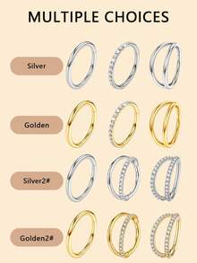 3pcs Inlaid Synthetic Zirconia Nose Ring Earrings 316 Surgical Steel Double Ring Nose Ring 18G Hinge CZ Puncture Jewelry Lip Ring Cartilage Earrings Spiral Hook Earrings, Size: 7mm/8mm/9mm/10mm, Suitable For Daily Party And Vacation Wear, Valentine's Day, Mother's Day, Thanksgiving, Halloween, Birthday Gifts And Bar Dancing, Travel, Work - 3pc Nose Ring - View 9