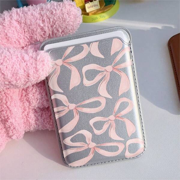1pc Bowknot Decor Black/White/Silver/Brown/Pink PU Leather Wallet Card Holder Magnetic Phone Case Compatible With IPhone 17/16/15/14/13/12/11, Magnetic Wallet Card Holder Phone Accessory