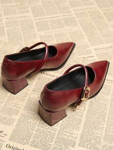 Giày cao gót mũi nhọn, kiểu dáng thấp, mới ra mắt mùa xuân 2026, thanh lịch, tối giản, đa năng dành cho nữ, màu đỏ rượu vang, gót dày. - Màu Đỏ Sâu - Xem 6