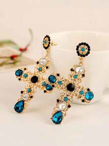 1 Đôi bông tai thánh giá pha lê nhiều màu phóng đại thời trang - Màu xanh lam - Xem 4