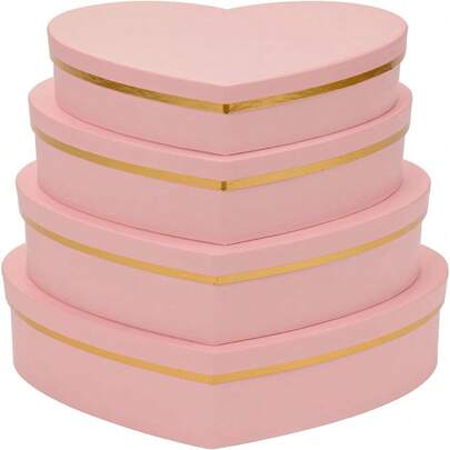 Pink Gift Boxes With Lids For Present Heart Shaped Flower Boxes For Arrangements Set Of 4 Floral Gift Boxes For Bridesmaid, Proposal, Wedding, Birthday,  Showers,18328294