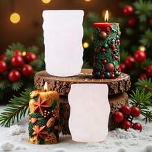 1 pieza Molde de vela de silicona de la serie navideña, molde de vela cilíndrica navideña DIY, regalo de difusor de fragancias - Blanco - Ver 4