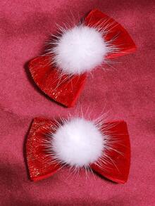 2pcs Christmas Pom Pom Velvet Bow Hair Clips, Fashionable And Cute, Suitable For Girls, Christmas Gift, Daily Hair Accessories - Red - View 7