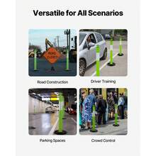 3 Pack Traffic Delineator Posts, 48 Inches Traffic Safety Cones With Weighted Base And Reflective Strips, Heavy Duty Delineator Posts For Construction Site, Parking Lot, Crowd Control, Green - Green 3-piece Set - View 6