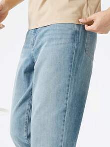 CAMEL CROWN Pantalones vaqueros entallados para hombres, nuevos para primavera y verano, lavados, de algodón retro y transpirables, de uso casual - Azul claro - Ver 2