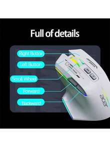 Acer OMW950 Plus Ergonomic Gaming Mouse: Long-Lasting Comfortable Grip, Customizable Macro Buttons, High-Precision DPI Adjustment, RGB Backlighting, Perfect For Extended Gaming And Office Work. White, Wireless, Tri-Mode - White Wireless Three-mode - View 4