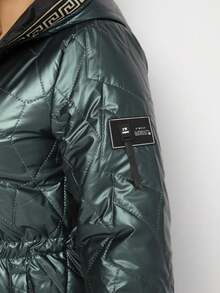Quilted Parka Jacket With Fixed Hood - Dark Green - View 5