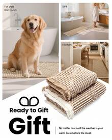 2pcs Diamond-Pattern Waffle Bath Mat, Non Slip Bathroom Mat Set, Ultra Absorbent Bath Mats, Extra Soft Floor Bathroom Rugs Sets, Washable Bath Rugs Set (20"*47" And 16"*24") - Màu Khaki - Xem 9