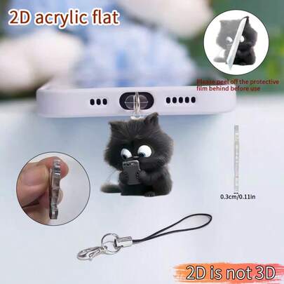 1 szt. Uroczy, czarny kotek chroniący przed kurzem do telefonu – uroczy wisiorek do telefonu z zapięciem na karabińczyk, uniwersalny do ochrony portu ładowania telefonu, odpowiedni do typu C/Lightning, świetny prezent dla przyjaciół