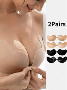 2 pares de sujetadores invisibles con forma de mango - Copas de sujetador push-up de silicona sin tirantes para vestidos sin espalda, almohadillas adhesivas transpirables y reutilizables para levantar el busto, amigables con la piel para mujeres
