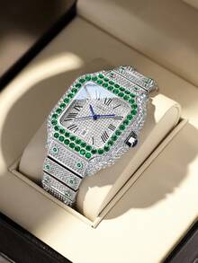DAYAND NIGHT 2025 New 42mm Full Rhinestone Luxury Quartz Watch, Iced-Out Diamond Watch, Moissanite Roman Watch, Dazzling, Unisex, Business Casual, Fashion Versatile, Waterproof, Popular Model - 22 Colors, Suitable For Party, Banquet, Daily Wear, Gift For Valentine's Day, Anniversary, Birthday - 銀白鑽石 - 查看 24