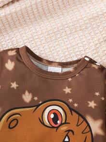 Bộ 2 món gồm áo liền quần dài tay và mũ cho bé, họa tiết khủng long hoạt hình màu nâu, thích hợp mặc hàng ngày ngoài trời, bộ sưu tập mới năm 2025, trang phục chụp ảnh cho bé. - màu nâu - Xem 4