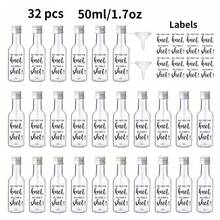 Bộ 32/4 chai rượu vang mini dùng trong đám cưới, chai sâm panh bằng nhựa với nắp vặn màu vàng, bạc và đen, cùng nhãn đen in dòng chữ "Chúc mừng hôn nhân!", lý tưởng làm quà cưới, quà sinh nhật, quà tặng cô dâu, quà Giáng sinh. - Trong suốt A - Xem 12