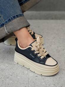 DareSee 女童休闲鞋，加厚鞋底增高，耐磨PU皮鞋面，简约风格，适合秋季穿着，百搭圣诞节冬季圣诞礼物 - 黑色 - 查看 5