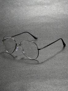 1pc Unisex Pilot Metal Frame Clear Lens Glasses, Suitable For Daily, School Reading, Eye Protection, Fashion Accessory, Match With Sweaters, Jackets, Sportswear - Black - View 1