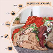 Jednoczęściowy flanelowy koc z nadrukiem cyfrowym z reniferem Świętego Mikołaja Roronoa Zoro i Sanji – miękki, ciepły i wielofunkcyjny na sofę, do biura, łóżka, na kemping i w podróż – uniwersalny prezent na każdą porę roku