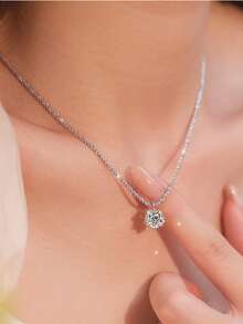 Fashion Sparkling Necklace And Earrings Set With Round  Pendant, 925 Silver Plated - Bạc - Xem 3