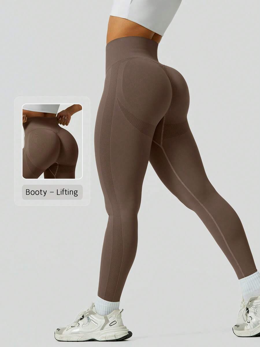 NcmRyu 1 Stück Damen nahtlose gerippte elastische Taille Bauchkontrolle Hohe Taille Po-Lifting Jogginghose Leggings